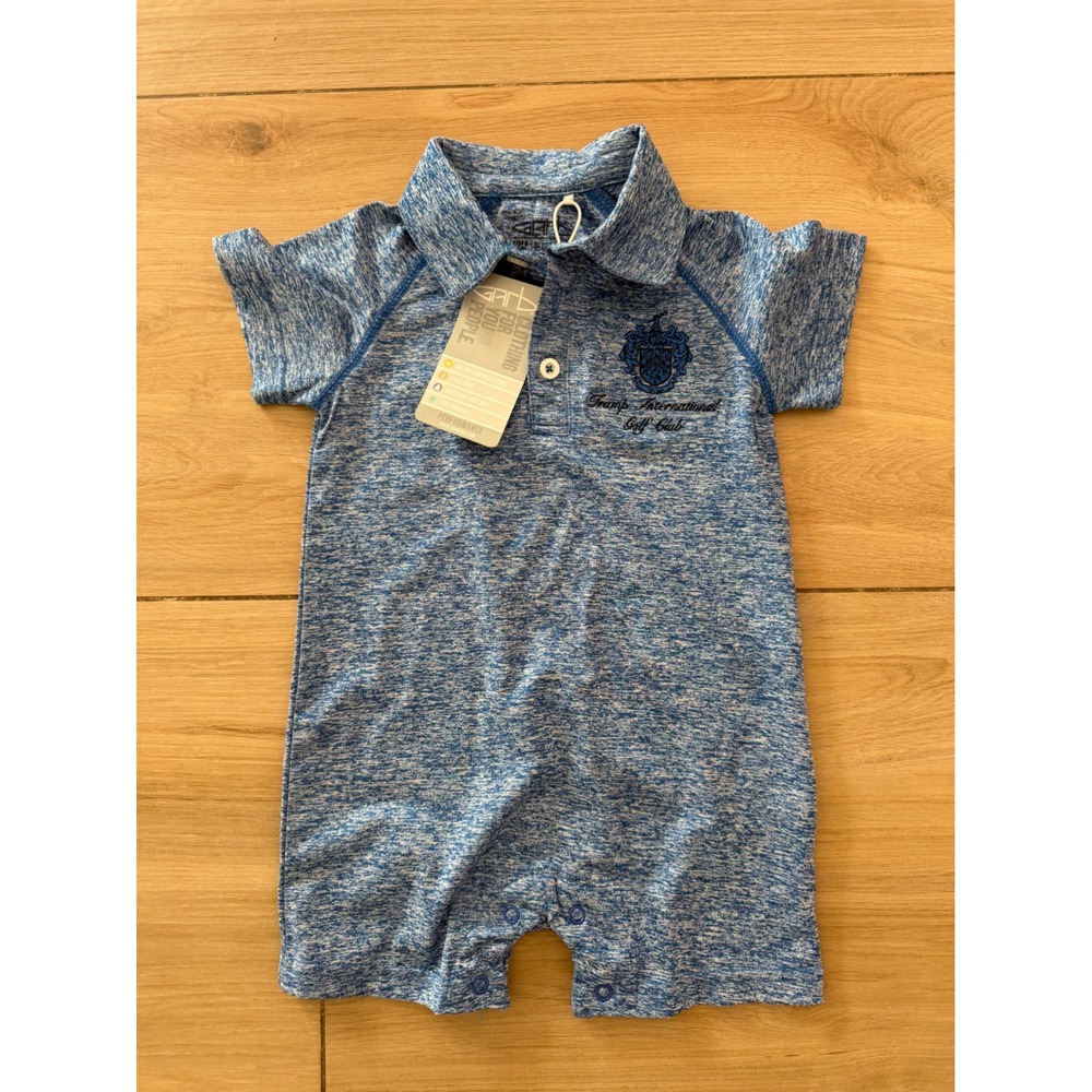 Garb Trump International Golf Club Blue Space Dye Performance Romper 12M NWT